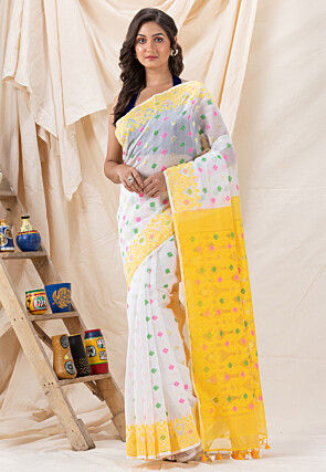 Handloom Cotton Saree in White