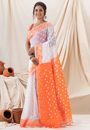 Handloom Cotton Saree in White