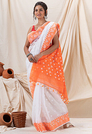 Handloom Cotton Saree in White