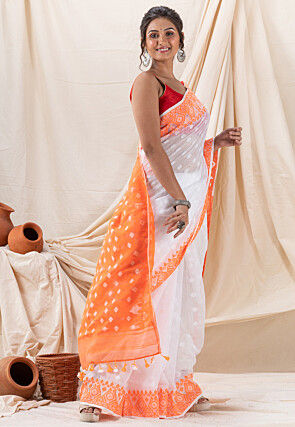 Handloom Cotton Saree in White