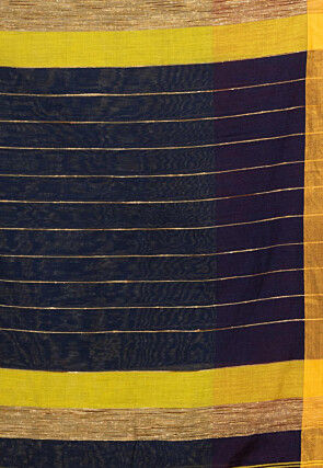 Handloom Cotton Saree in Yellow and Navy Blue