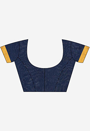 Handloom Cotton Saree in Yellow and Navy Blue