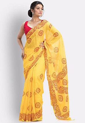 Handloom Cotton Saree in Yellow