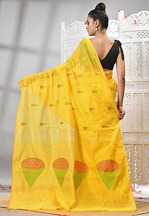Handloom Cotton Jamdani Saree in Yellow