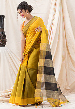 Handloom Cotton Saree in Yellow