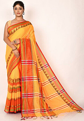 Handloom Cotton Saree in Yellow