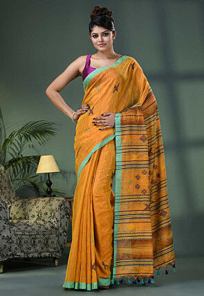 Handloom Cotton Shimmer Saree in Mustard