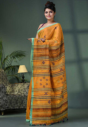 Handloom Cotton Shimmer Saree in Mustard