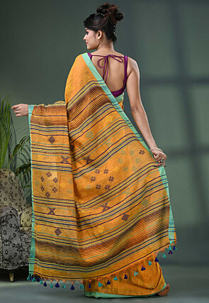 Handloom Cotton Shimmer Saree in Mustard