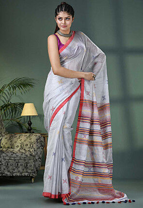 Handloom Cotton Shimmer Saree in Off White