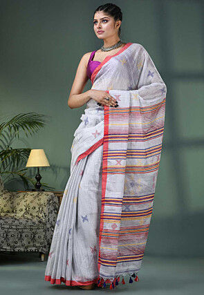 Handloom Cotton Shimmer Saree in Off White