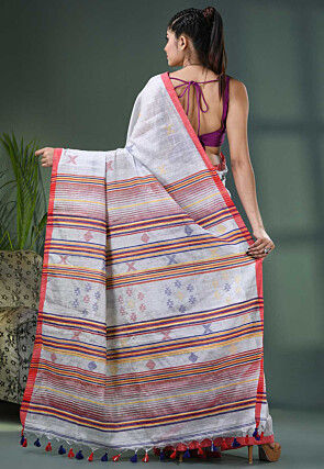 Handloom Cotton Shimmer Saree in Off White