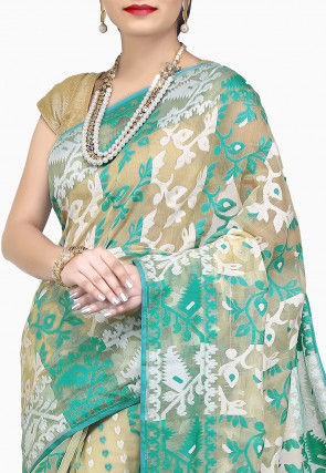 Handloom Cotton Silk Jamdani Saree in Beige