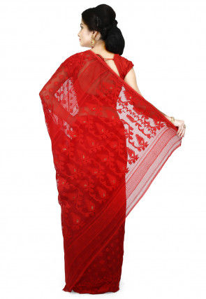 Handloom Cotton Silk Jamdani Saree in Red