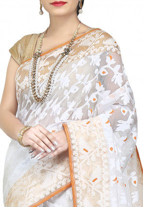 Handloom Cotton Silk Jamdani Saree in White