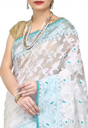 Handloom Cotton Silk Jamdani Saree in White