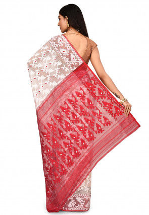 Handloom Cotton Silk Jamdani Saree in White