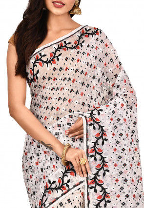 Handloom Cotton Silk Jamdani Saree in White