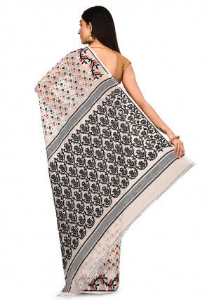 Handloom Cotton Silk Jamdani Saree in White