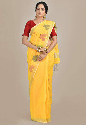 Handloom Cotton Silk Jamdani Saree in Yellow