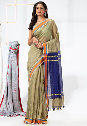 Handloom Cotton Silk Saree in Beige