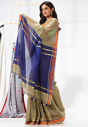 Handloom Cotton Silk Saree in Beige