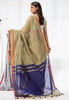 Handloom Cotton Silk Saree in Beige