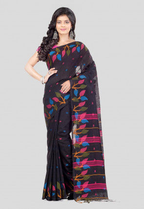 Handloom Cotton Silk Saree in Black