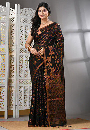 Handloom Cotton Silk Saree in Black