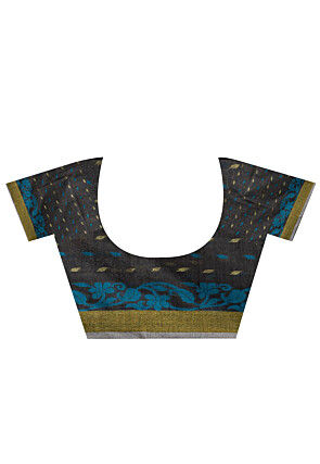 Handloom Cotton Silk Saree in Dark Grey