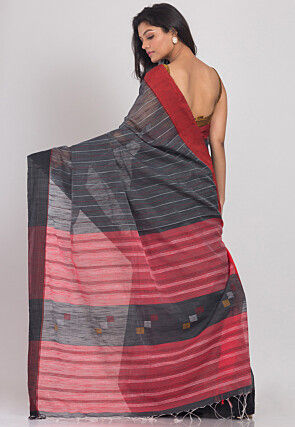 Handloom Cotton Silk Saree in Dark Grey