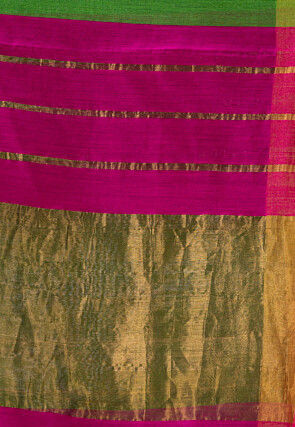 Handloom Cotton Silk Saree in Green and Magenta