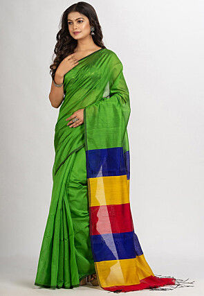 Handloom Cotton Silk Saree in Green