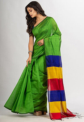 Handloom Cotton Silk Saree in Green
