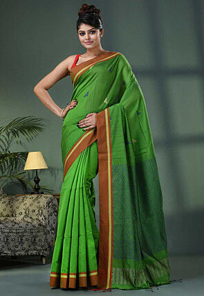 Handloom Cotton Silk Saree in Green