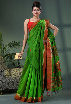 Handloom Cotton Silk Saree in Green