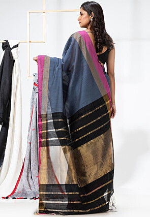 Handloom Cotton Silk Saree in Grey and Black