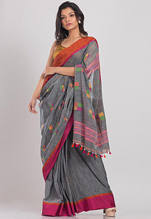 Handloom Cotton Silk Saree in Grey