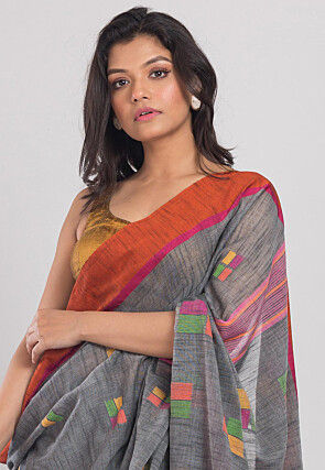 Handloom Cotton Silk Saree in Grey
