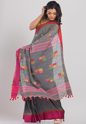 Handloom Cotton Silk Saree in Grey
