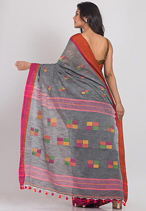 Handloom Cotton Silk Saree in Grey