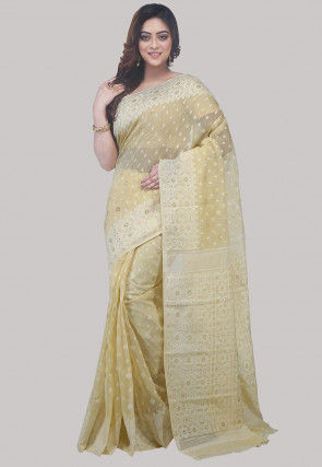 Handloom Cotton Silk Saree in Light Beige
