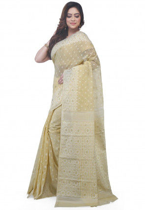 Handloom Cotton Silk Saree in Light Beige