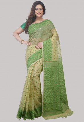 Handloom Cotton Silk Saree in Light Beige