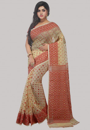 Handloom Cotton Silk Saree in Light Beige