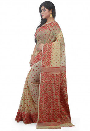 Handloom Cotton Silk Saree in Light Beige