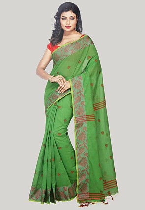 Handloom Cotton Silk Saree in Light Green
