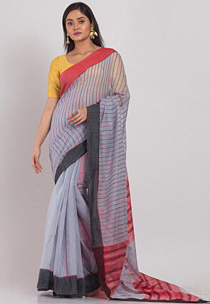 Handloom Cotton Silk Saree in Light Grey