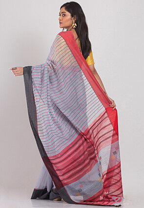 Handloom Cotton Silk Saree in Light Grey