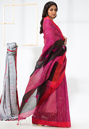 Handloom Cotton Silk Saree in Magenta